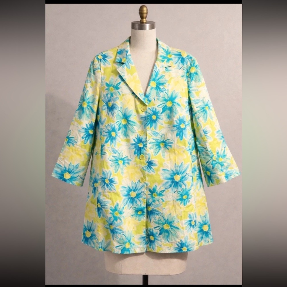 Pierre Cardin Yellow and Blue Floral Trench Coat